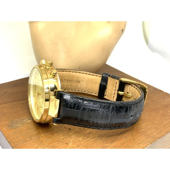 Michael Kors Women\'s Watch MK2433 Sawyer Quartz Gold Black Leather Band 39mm main image 8
